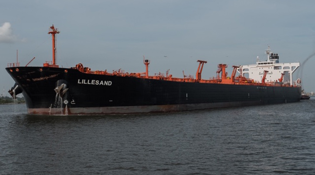 Photo of large ship in channel.