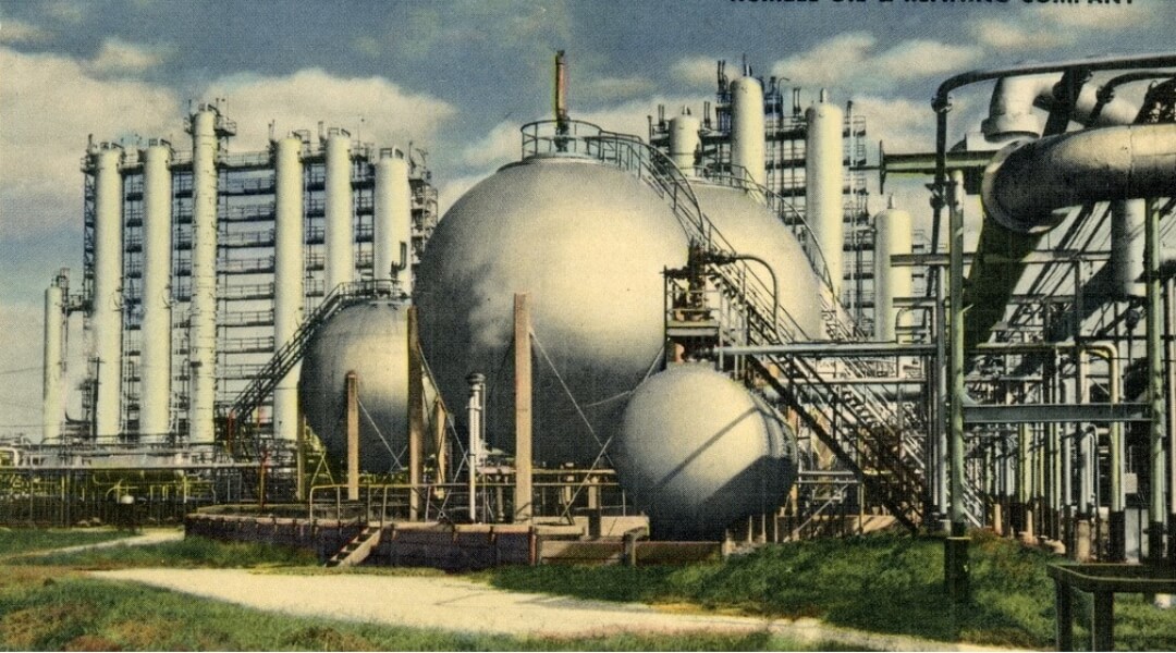 Photo of industrial storage tanks.